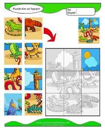 Puzzle Kes Yapıştır Çalışma Sayfaları
